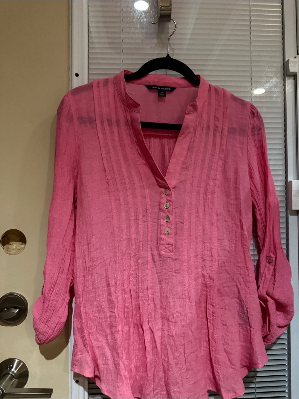 Zac & Rachel Hot Pink Pintuck Henley Tunic